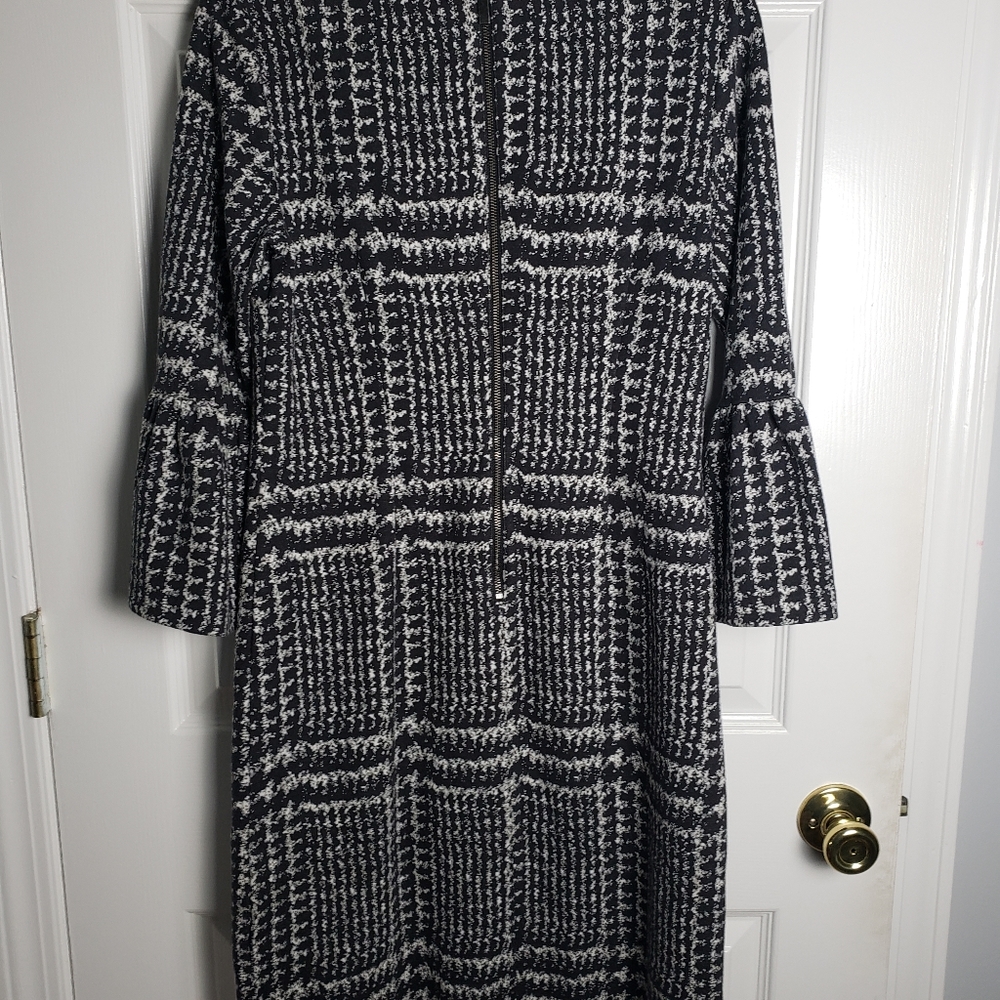 Talbots Womens Dress Black Sheath Workwear Houndstooth Cotton Blend Knit - Picture 6 of 8